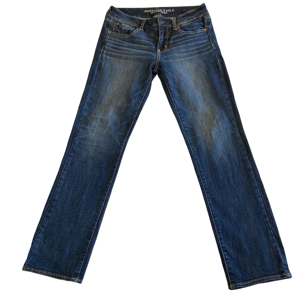 American Eagle Jeans Women Size 8 Blue Straight Super Stretch Jeans Dark Wash
